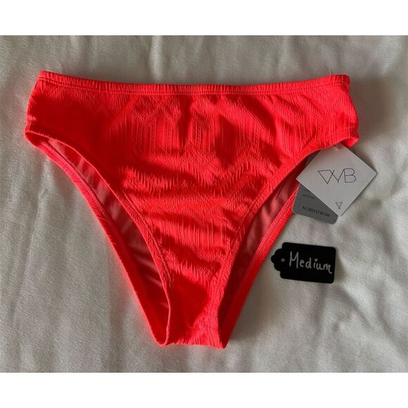 VYB Women's Textured High Waist Bikini Bottom Coral Size M - Picture 1 of 6